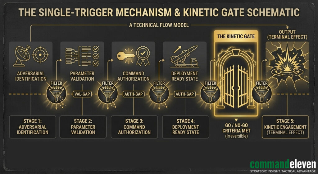 The Single-Trigger Mechanism & Kinetic Gate Schematic