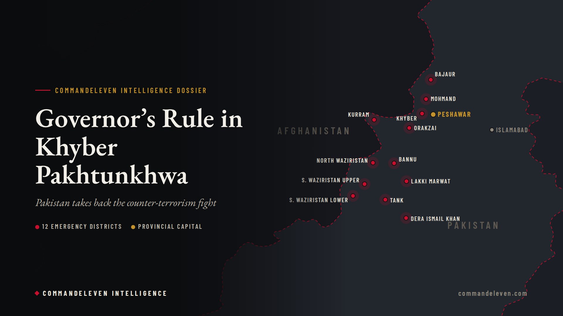 Map of the 12 Khyber Pakhtunkhwa districts under emergency, October 2026